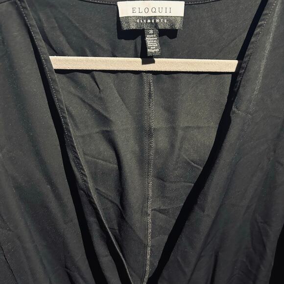 Eloquii Elements Black Faux Wrap Long Ruched Sleeves  SZ 26 Office Chic Boho - Picture 3 of 8